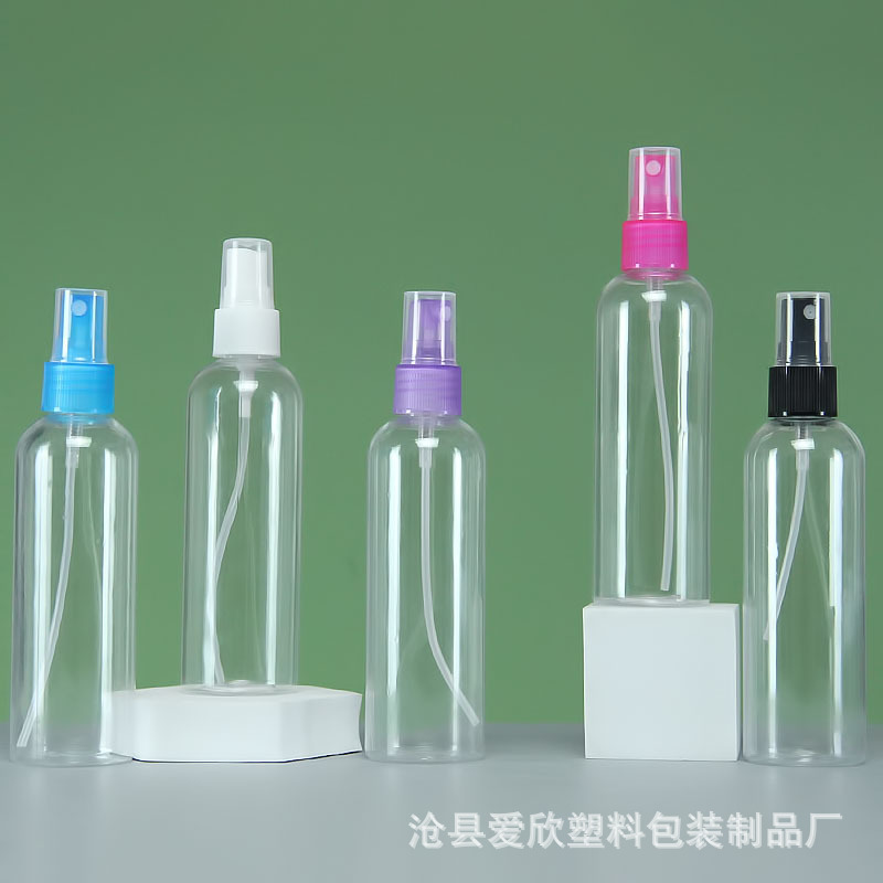 100ml de botella de spray transparente, regadera pequeña, precio de fábrica, suministro de stock, botella de spray de plástico, botella subenvasada