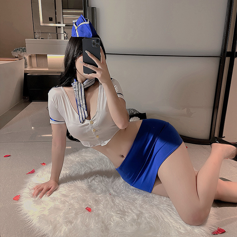 Sex Lingerie Sexy Captain Stewardess Uniform suit Role-playing Clothing Pure Desire-dressing Split Nightclub