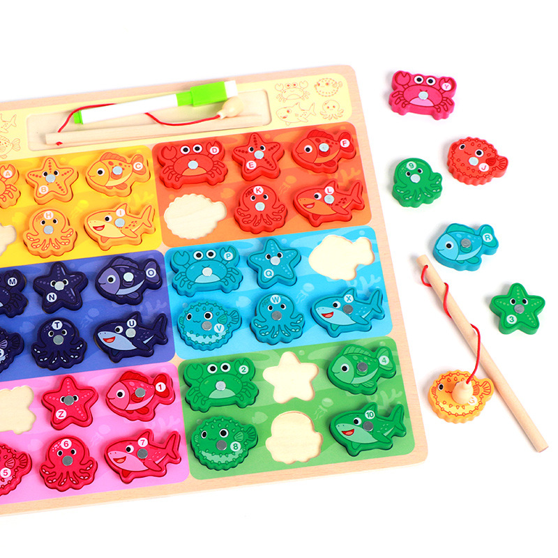 Tablero de pintura de pesca de madera educación temprana reconocimiento de color juguetes para niños acertijos de enseñanza clasificación de entrenamiento de movimiento fino pesca