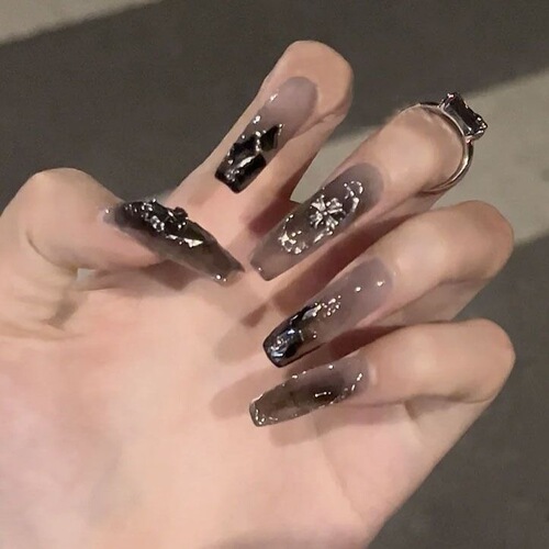 Flashy Croco Heart Wearable Nails Dark Series Nail Sticker Long Beauty Nail Drill Version False Nail Nail Sticker Complete Set