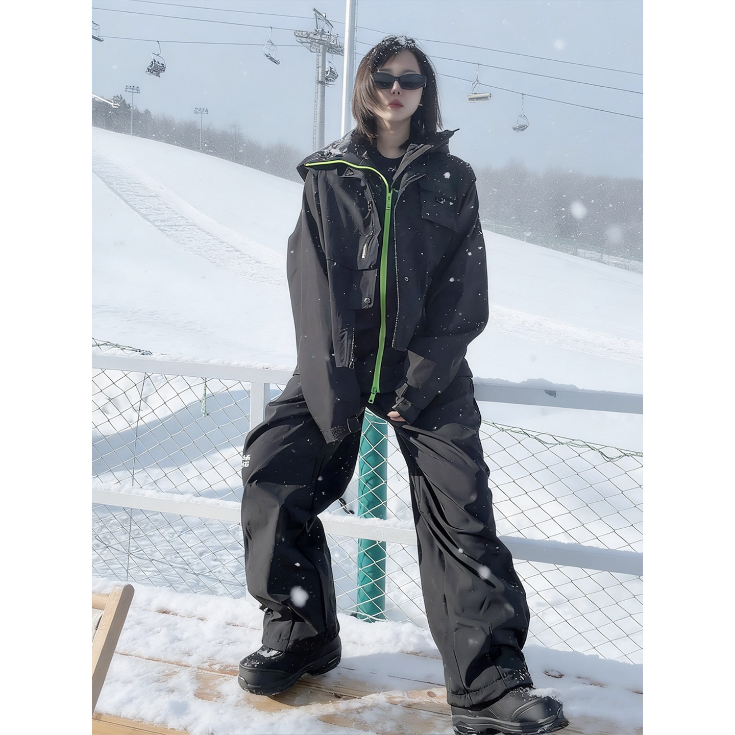 Dopamine ski suit, windproof jacket, couple's mountain-style outdoor climbing outfit, color-block casual hooded windbreaker