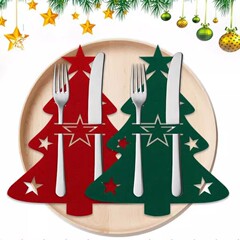 クロスボーダークリスマスナイフフォークセットフェルトクリスマスツリーナイフフォークバッグテーブル置物パーティー装飾テーブルコースター
