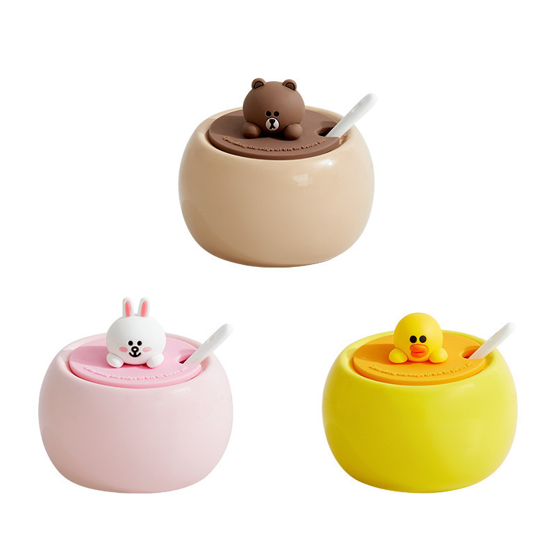 LINE FRIENDSセラミック調味料箱セット家庭用キッチン調味料瓶高颜値調味塩缶セット|undefined