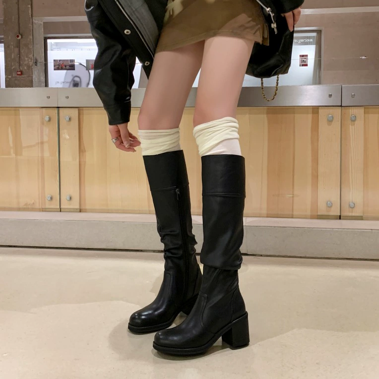 FairyWink горячие девушки из улицы ~! Сапоги в кучу на массивном каблуке, на высоком каблуке, среднем каблуке, но до колена, женские рыцарские сапоги
