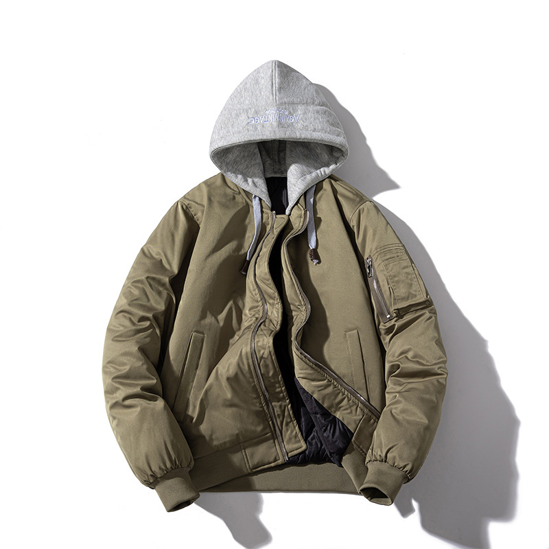 棒球服男2024冬装新款简约大众加棉加大纯色外套夹棉飞行员夹克男