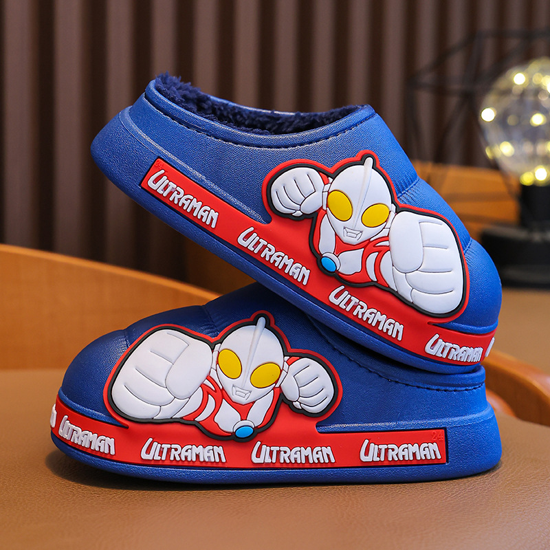 Ultraman invierno Zapatillas de algodón para niños y niñas antideslizante impermeable bolsa de terciopelo cálido talón Zapatillas de algodón para niños