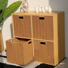 格子キャビネット収納正方形籐編みバスケットins風格子キャビネット収納ボックス雑物籐編み収納バスケットラクダ