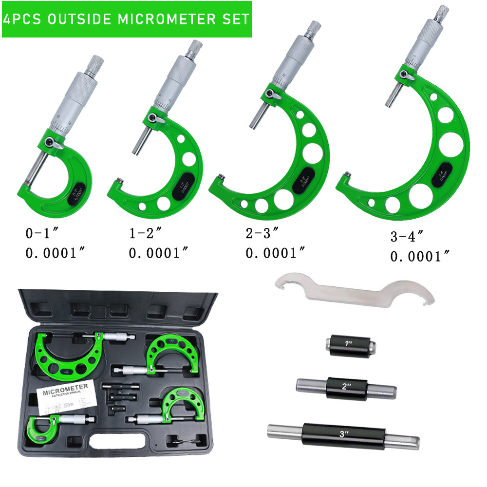 研磨工艺高精度外径千分尺0-4套装英制千分尺四件套螺旋测微器