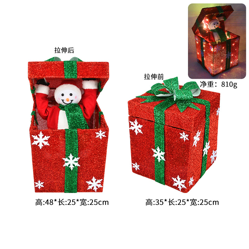 Decoración de Navidad caja abierta muñeco de nieve alce caja de regalo con luces ventana de música decoración de árbol de Navidad adornos de cabeza
