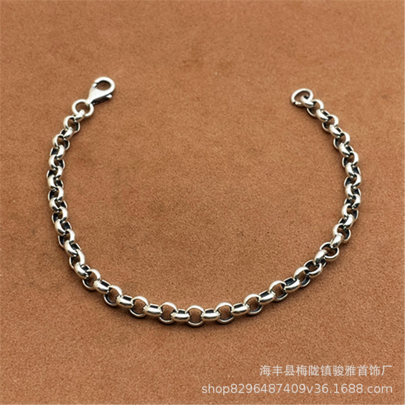 S925 Sterling Silver Pearl Chain Bracelet for Men and Women Vintage Thai Silver Cross Chain O-Chain Trendy 3m Coarse Silver Chain