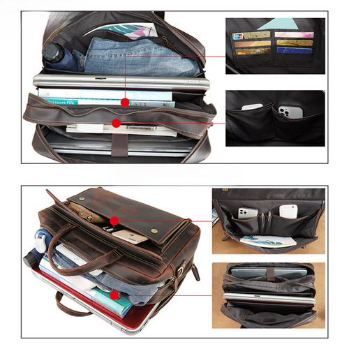 European and American genuine leather men's briefcase large capacity cowhide 17-inch laptop bag madrasa leather shoulder bag 