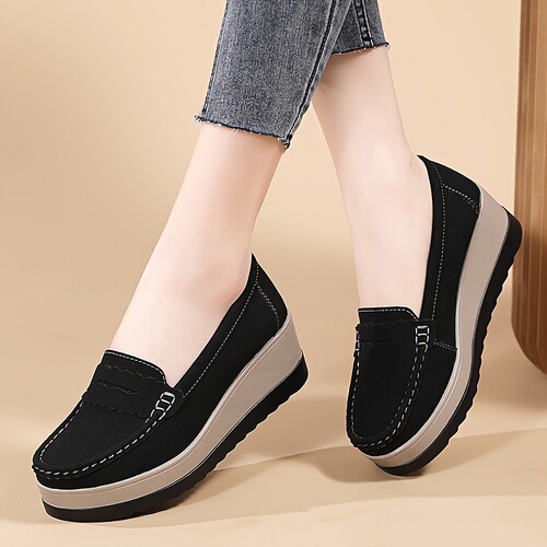 Women's Slip On Loafers with 1.5 Inch Wedge Heel Lightweight Cross-Border