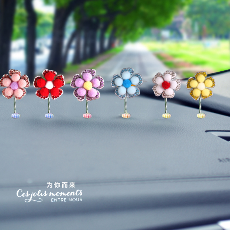 2025 adornos creativos para automóviles sacudiendo la cabeza, flores de perlas, conchas, flores, diamantes, decoraciones de automóviles para niñas lindas