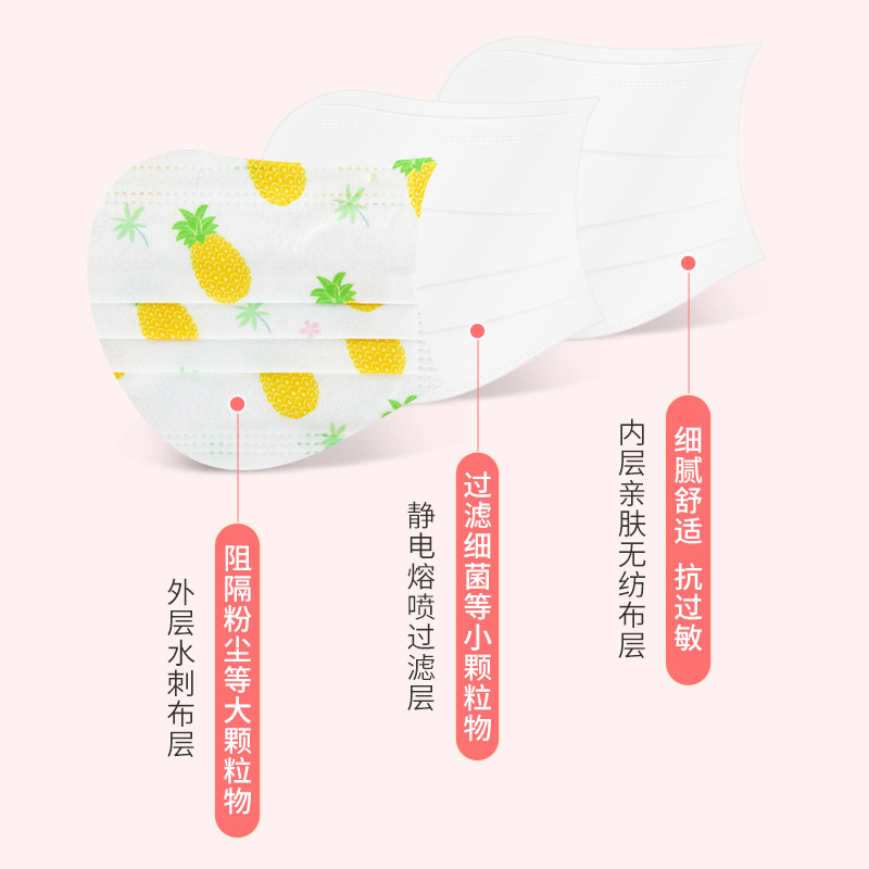 原頭廠家批發兒童一次性平面防護獨立包裝可愛水果防護
