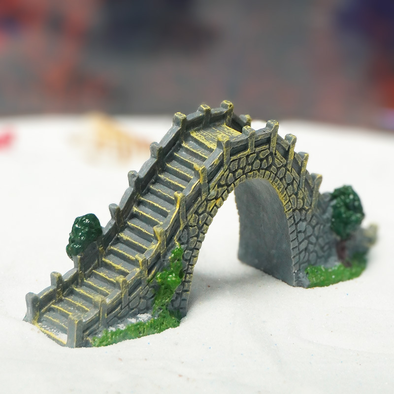 Bonsai chino decoración micro paisaje paisajismo pequeño puente pecera piedra arco puente decoración jardinería arco puente simulación Puente de Piedra PVC
