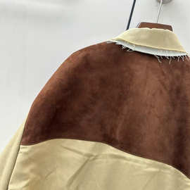 早春25复古风鹿皮绒编织拼皮风衣外套男女同款气质翻领宽松版型