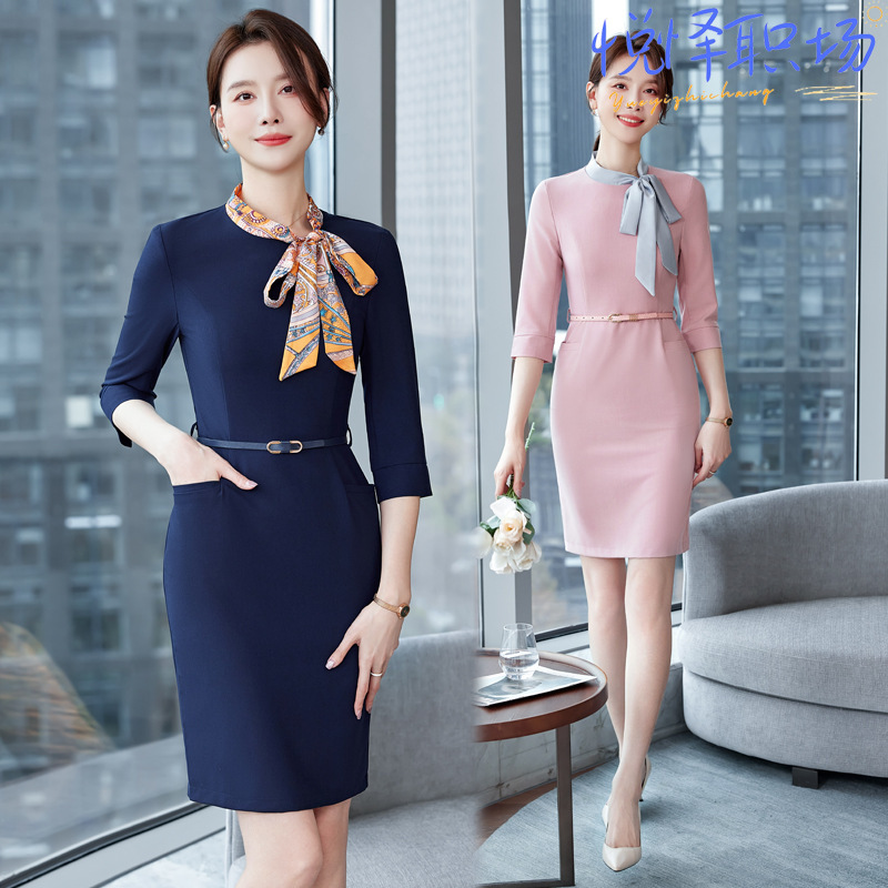 Summer reception business attire spring and autumn temperament dress women beauty salon overalls women stewardess uniform jewelry store