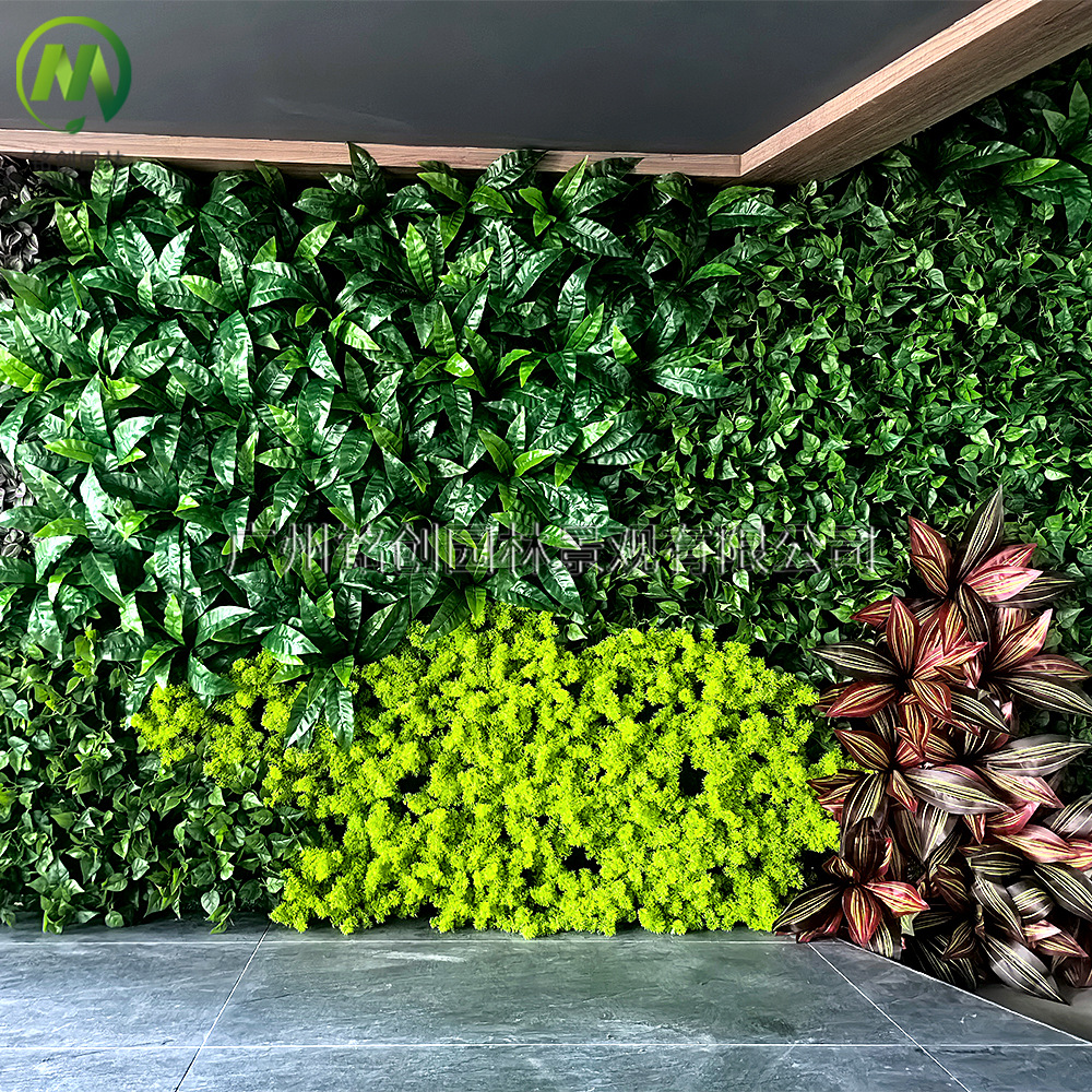 Simulación de pared de plantas, plantas verdes, flores falsas de plástico, césped, decoración de pared, imagen de fondo, frente, césped verde, pared