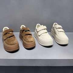 欧洲站2025新款真皮小白鞋厚底圆头魔术贴增高休闲运动板鞋女欧货