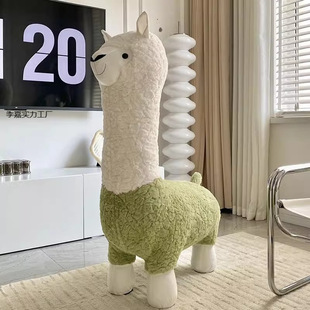 New Creative Large Alpaca Stool Living Room Floor Ornaments Plush Animal Seat Moving Gift Move to New Residence