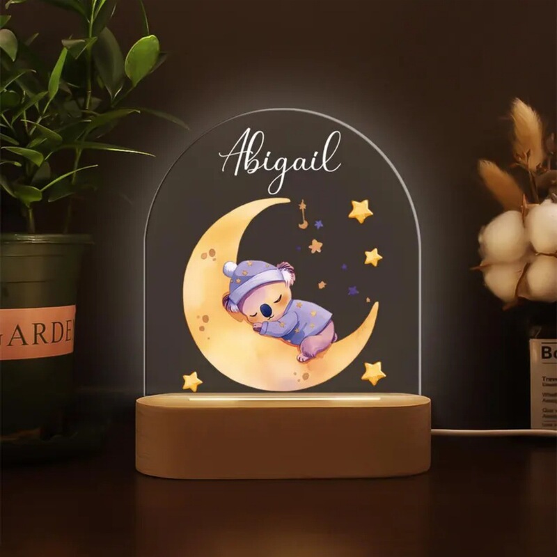 Personalized Customized Cartoon Animal Moon-Shaped Night Light to Illuminate Your Baby's Warm Dreamland, Creative Children's Gift