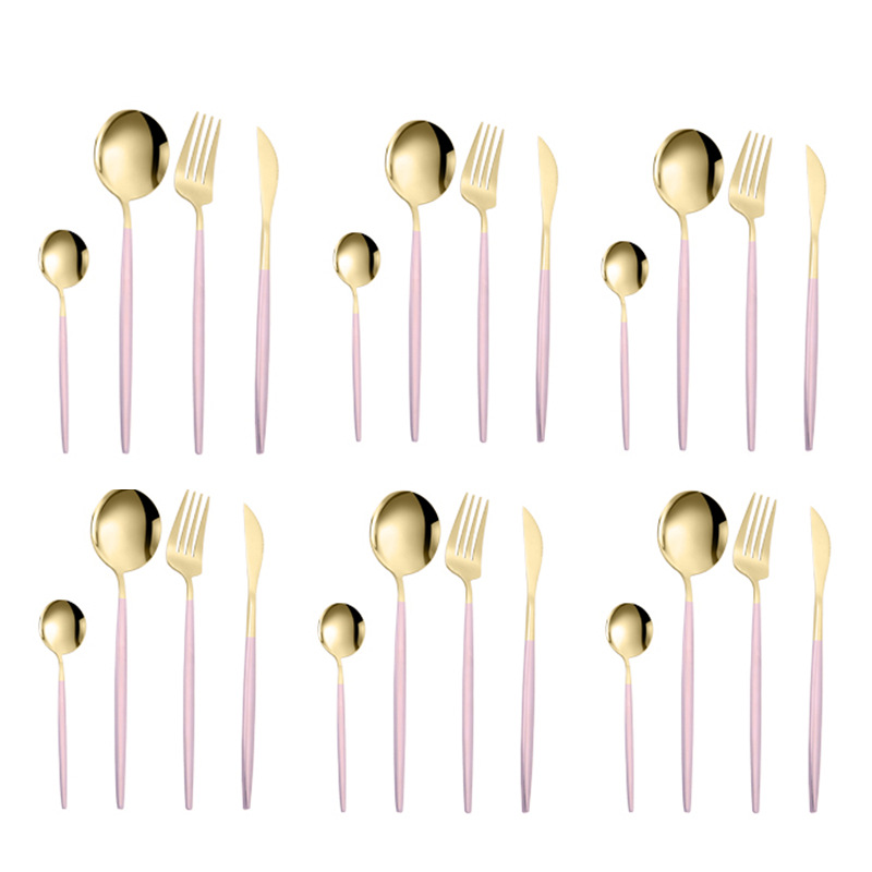 Amazon transfronterizo vajilla de acero inoxidable conjunto de 24 piezas portugués occidental cuchillo de carne, tenedor y cuchara traje de boda conjunto LOGO