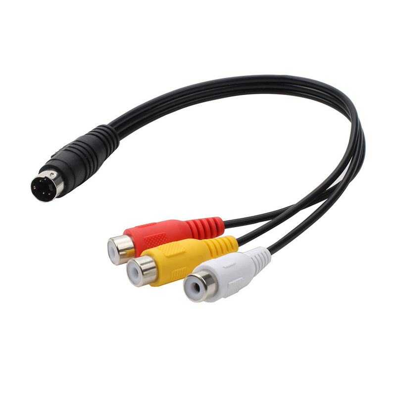 Spot Black 25cm 4Pin S-Video S Terminal to 3Rca Red, Yellow and White Av Video Cable