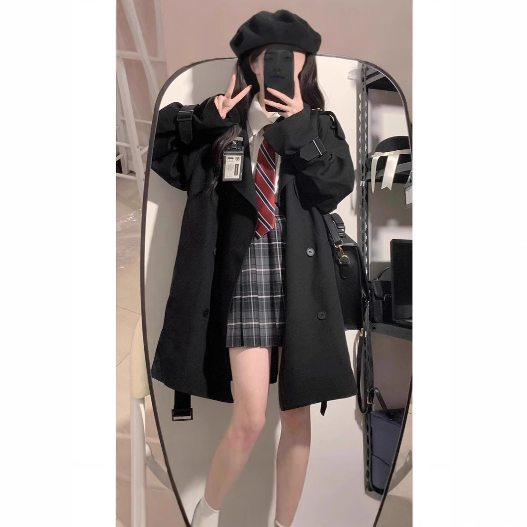 小个子风衣女早春秋新款韩系高级感英伦风中长款双层薄款大衣外套