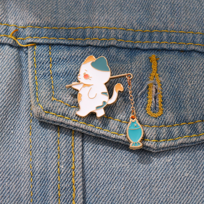 Cat, Fish Pattern Cute Pin Cat Fish Alloy Enamel Unisex Brooches
