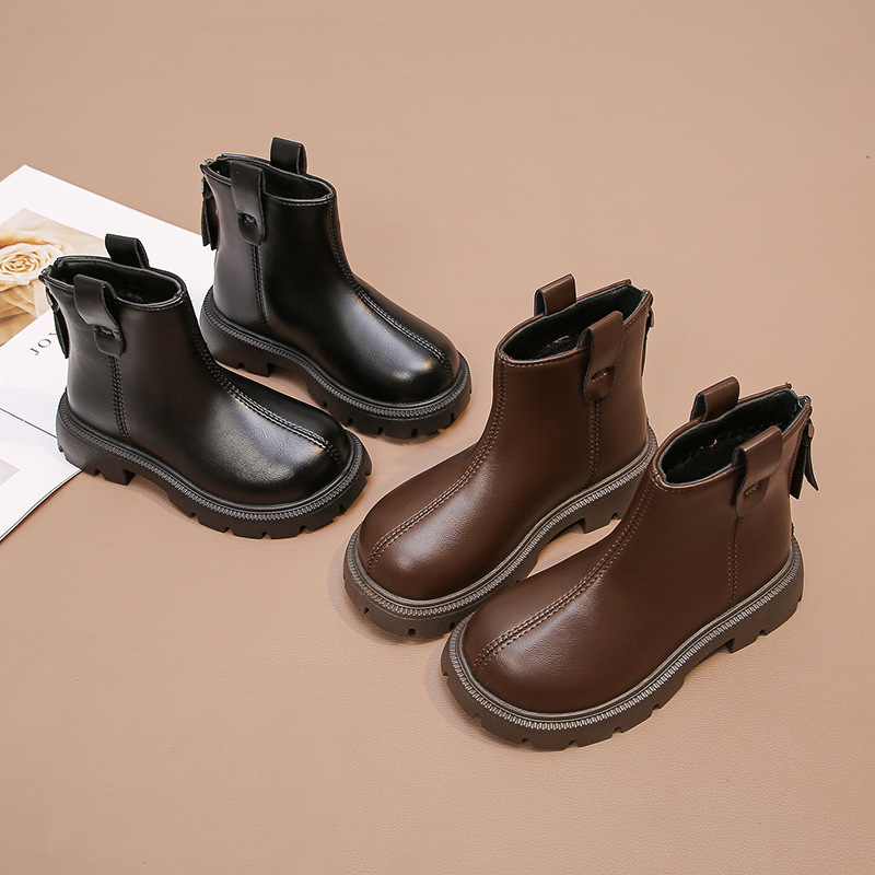 2024 Winter Neue Kinder Einfache Samt Leder Jungen Mädchen, Warme Zwei Baumwolle für Mittlere und Große Kinder, Martin Stiefel_voghion.com