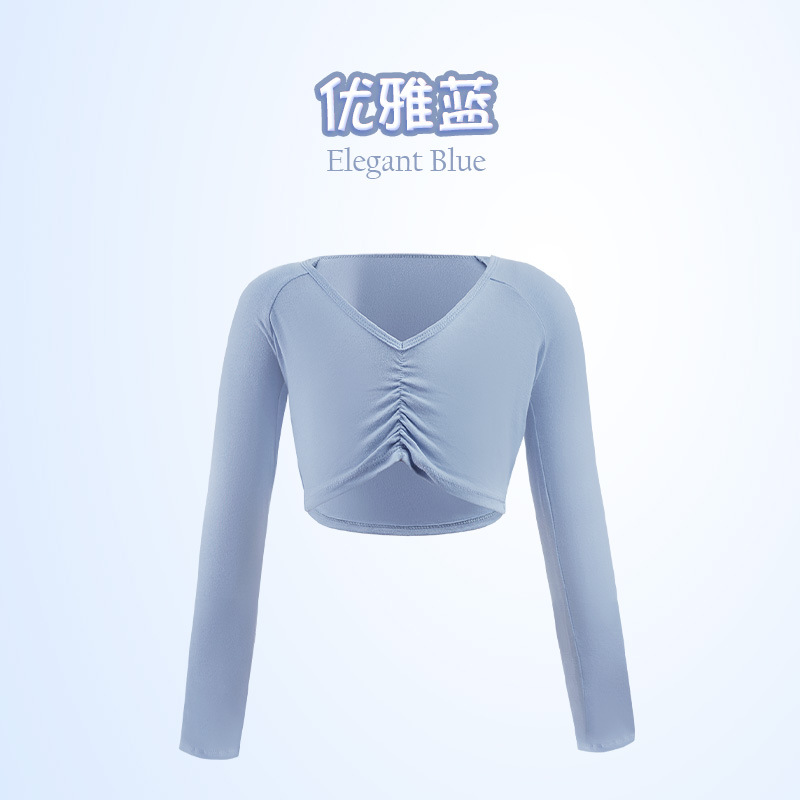 Ropa de baile para niños, chaleco, manga larga, cuello en V, chaqueta plisada, ropa de ballet, top, entrenamiento corporal, chal de baile