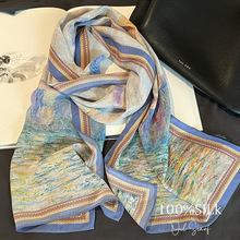 绵密油画~奶油色彩100%桑蚕丝丝巾长条真丝围巾高档送礼杭州薄款