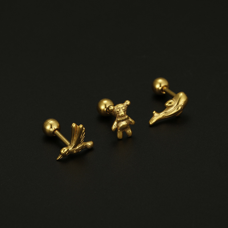 1 Piece Quantity Fashion Animal Bear Stainless Steel Plating Ear Studs 1 Piece