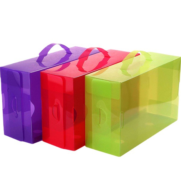 深圳工厂 男士鞋PP包装透明彩色盒子 翻盖手提女士中号塑料鞋盒