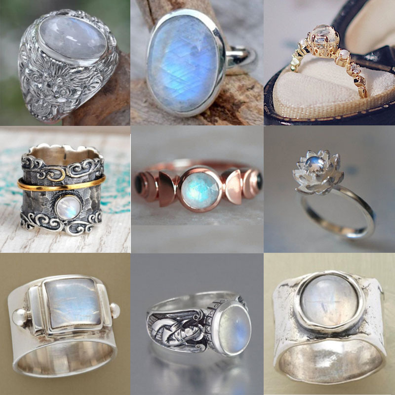 Retro Geometric Metal Plating Inlay Moonstone Men's Rings display picture 1