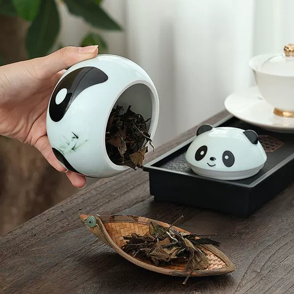 [国风陶瓷熊猫茶叶罐可爱潮流密封罐防潮储存罐创意个性茶仓摆件]