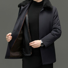 新款翻领派克服男士冬季中老年爸爸装水貂毛领保暖外套单排扣子款