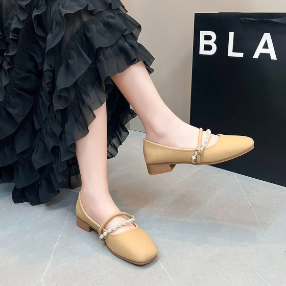 White Single-layer Shoes Women's 2025 New Arrival Skirt Spring French Soft Bottom Low Heeled Open Spring Mary Jane Women's Shoes Small Leather Shoes