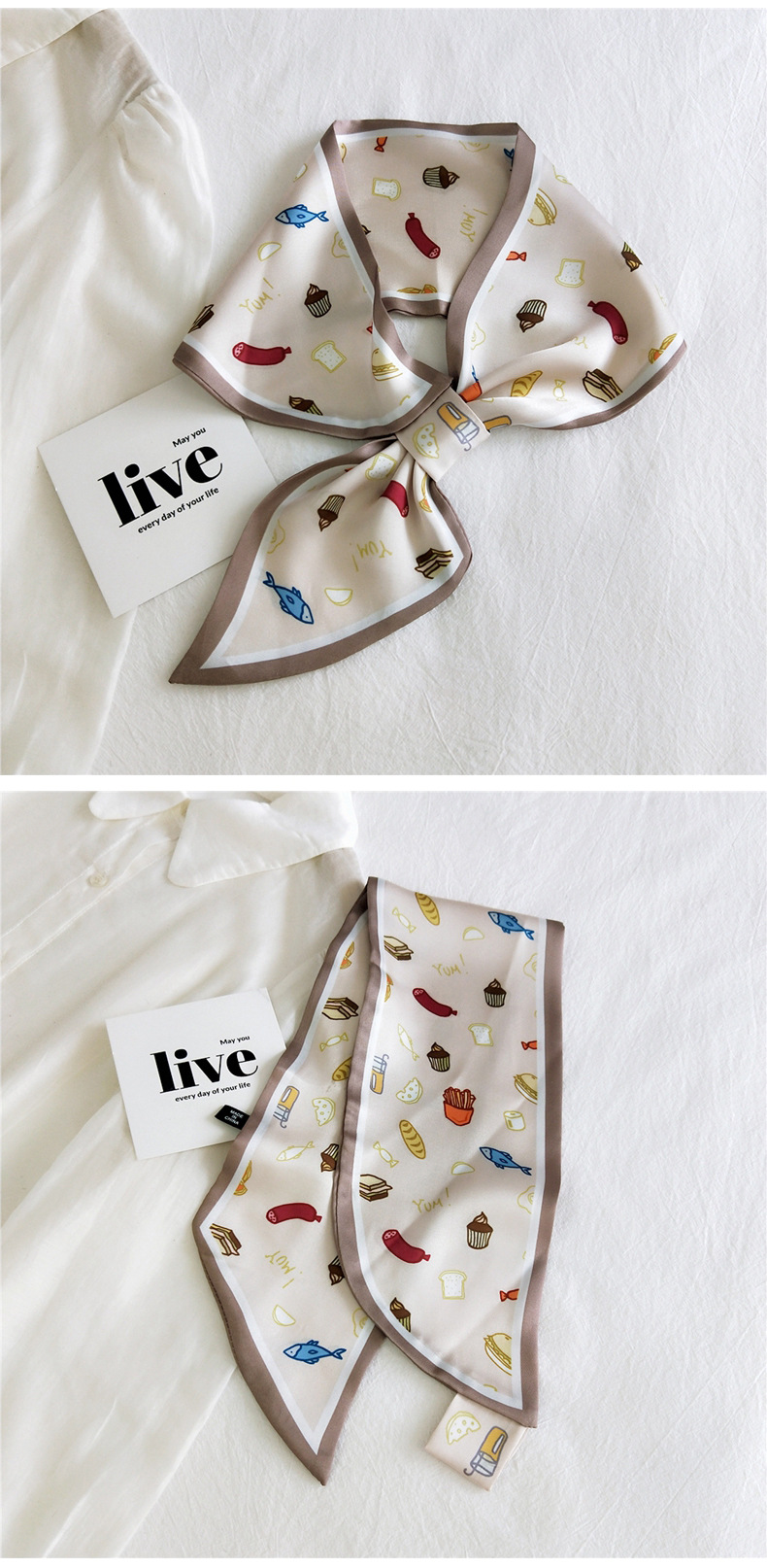 50g Weight Silk Scarf Classification Travel Occasion Unisex Gender Patchwork Design Sweet Style Khaki, Grey, Purple, Red, Green, Blue, Camel, Yellow, Black Color Fashion Printing Small Silk Scarf 27