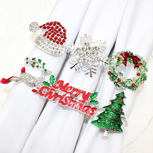 Cross-border Elk Flower Christmas Tree Napkin Ring Bell silver Snowflake Napkin Ring Hotel Christmas Decoration Napkin Buckle