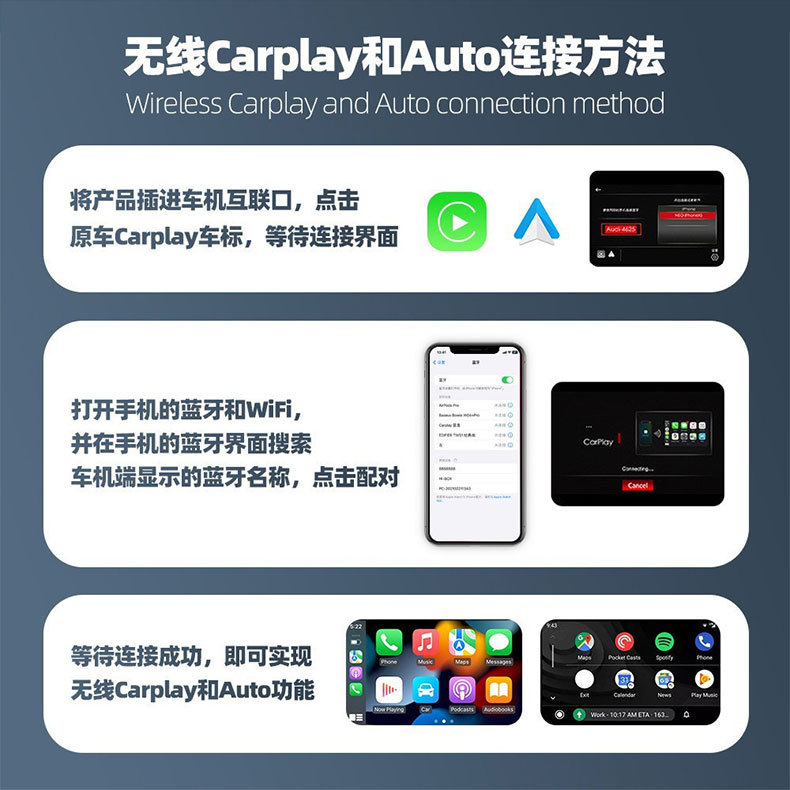 Car wireless Carplay 2-in-1 Android Auto car navigation wireless car box HD screen mirroring device