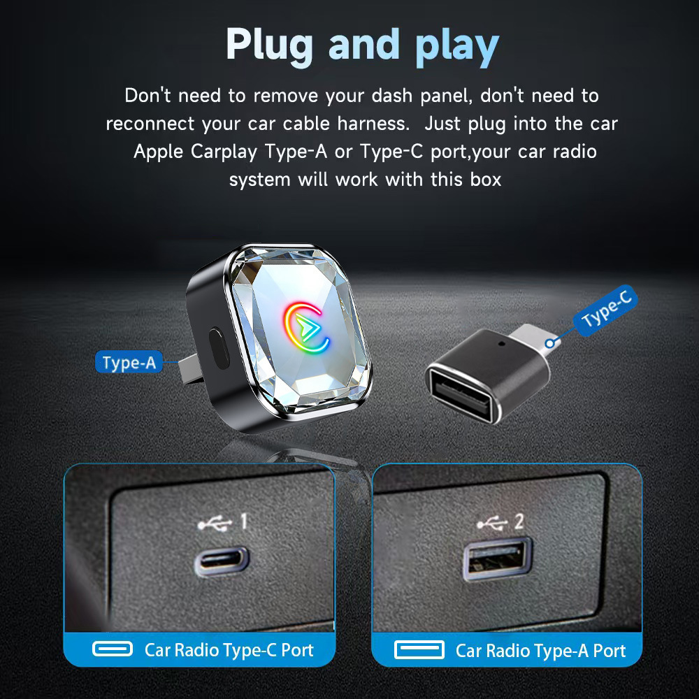 Cross-Border Popular Car-Mounted Wireless Carplay Adapter Android Auto 2-in-1 Wired to Wireless Adapter
