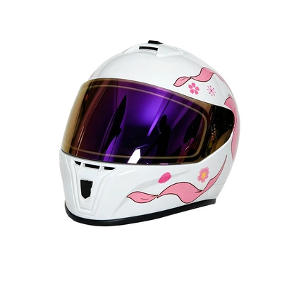 all seasons, safety helmet for riding, Motosiklet kaskı (dəbilqə) - pink-and-white-dazzling-mirror-s-55-56