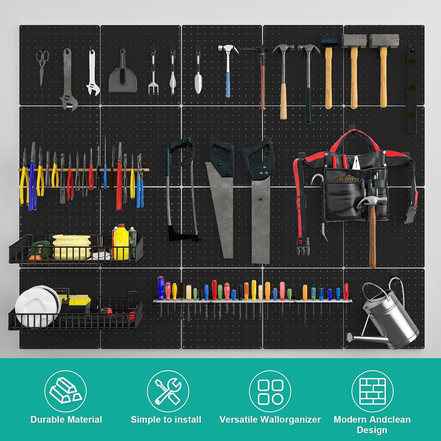 Organizador de Tablero Perforado de Metal para Pared de Metal Resistente para Garaje y Cocina