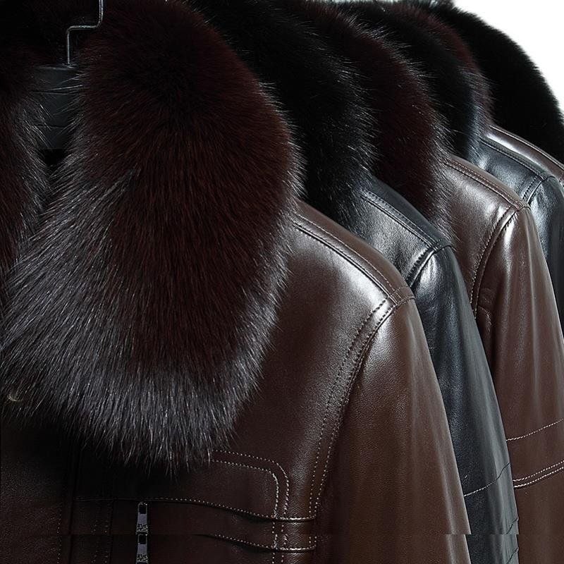 Thickened Winter Middle-aged and Elderly fleece-lined Leather Jacket Men's and Men's Dad's Suit Leather Mink Coat Broken Size Fur Coat