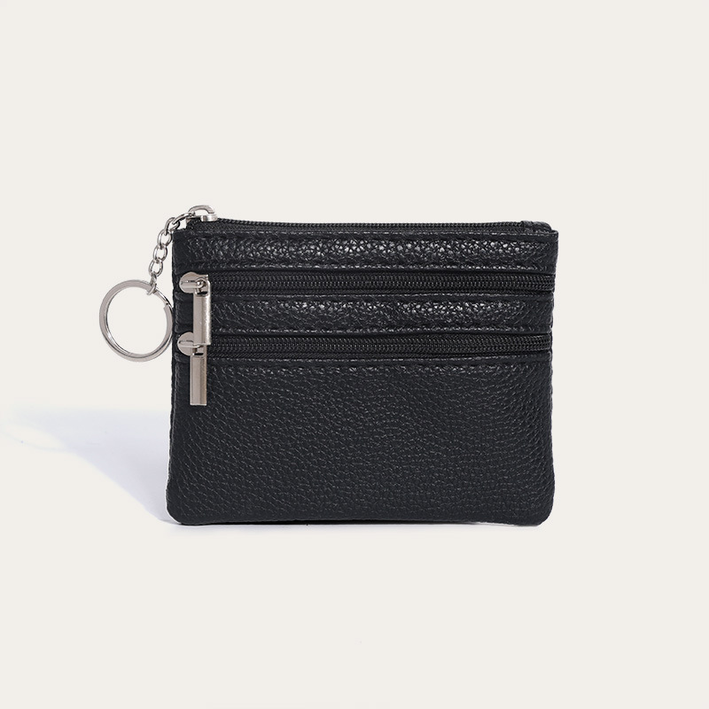 Cartera corta con cremallera para mujer patrón de Litchi de tres bolsillos mini bolsa de monedas multifuncional llavero bolsa de monedas