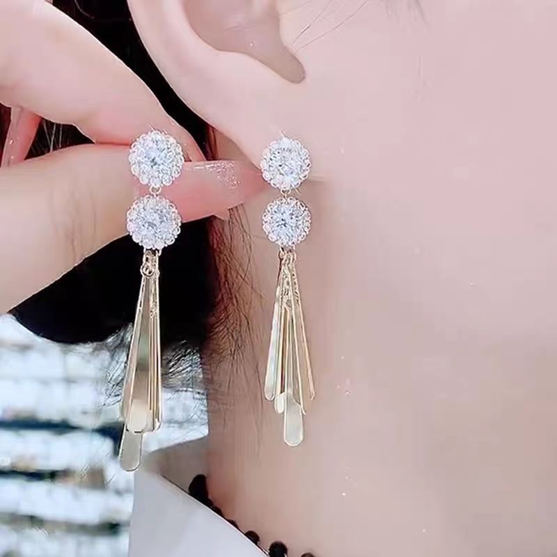 花团锦簇微镶锆石流苏耳环轻奢高级感百搭气质耳坠小众设计感耳饰|undefined