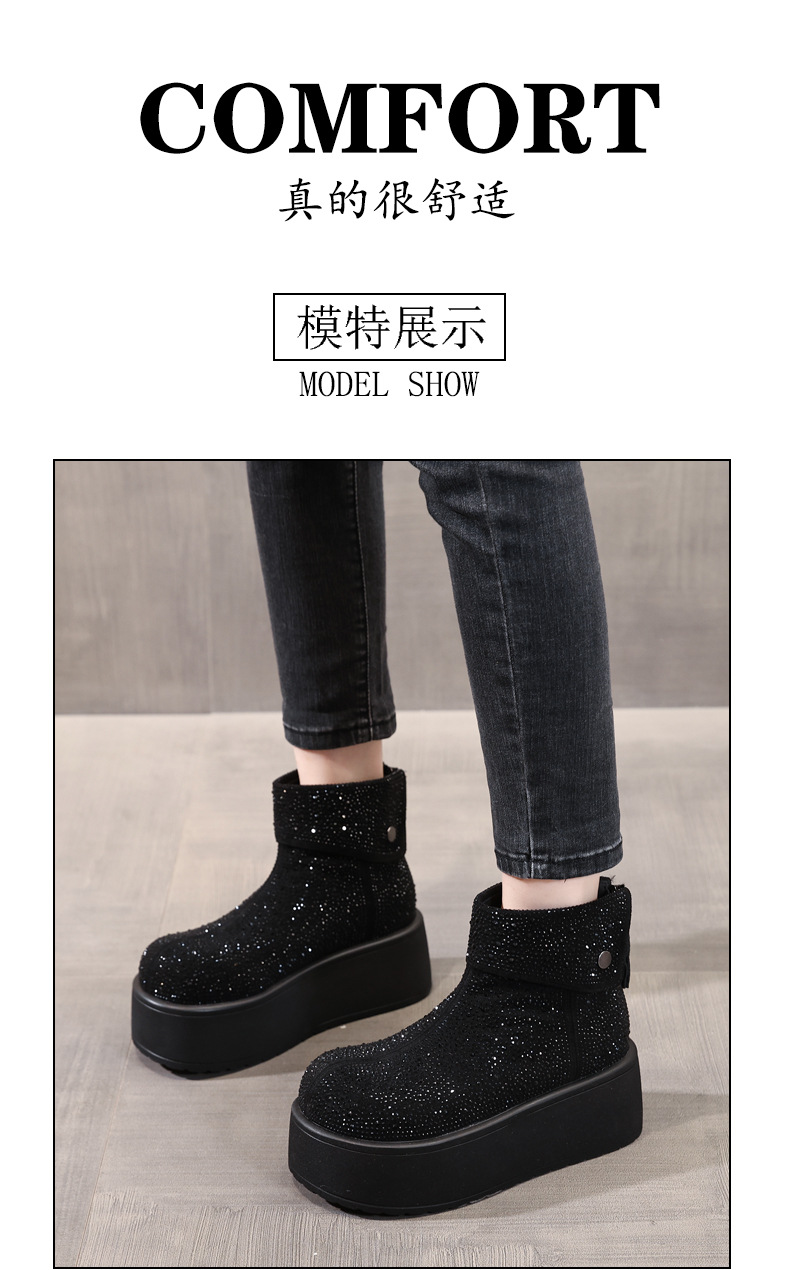 Giày boot nữ cổ cao lót nhung giữ ấm, đế dày độn cao chống trượt — Màu đen chi tiết 14