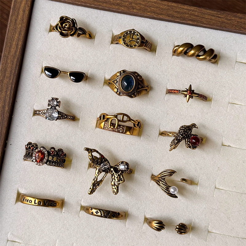 Lanzi Vintage-Retro-Damenring aus hochwertigem antiker Goldtechnik, hochfarbecht, luxuriöses Design, koreanischer Modeschmuck, Fingerring
