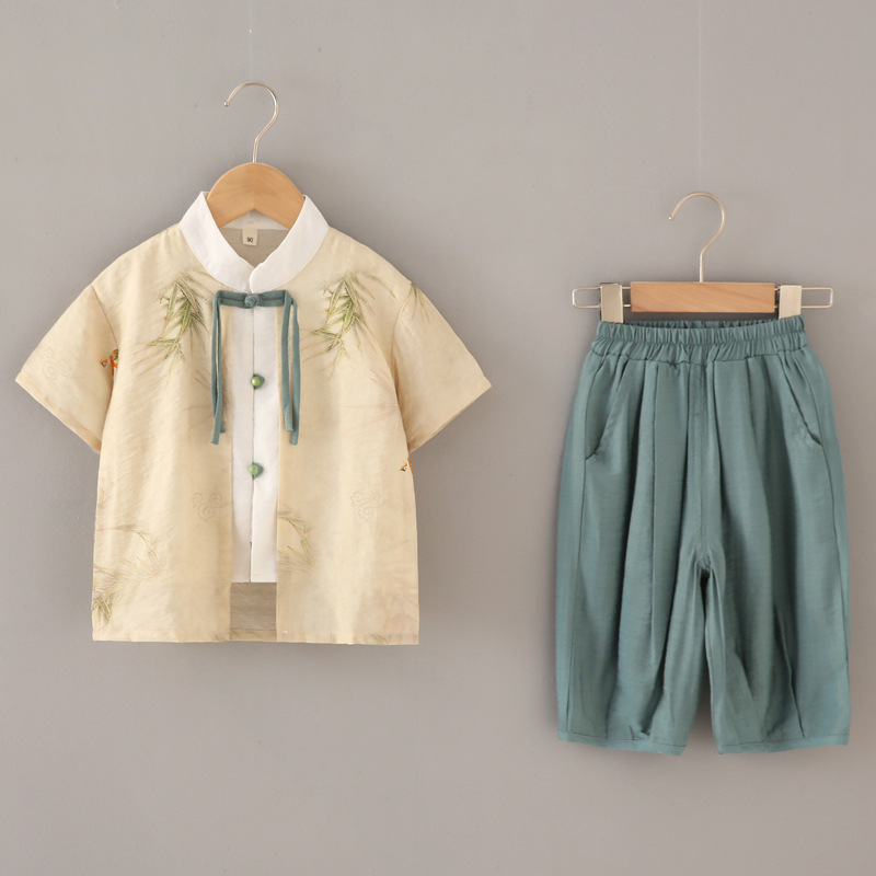 Boys' Summer Hanfu Tangzhuang Set Children's Baby Short Sleeve Summer Dress High-end Ancient Costume Hanfu Children's Clothing